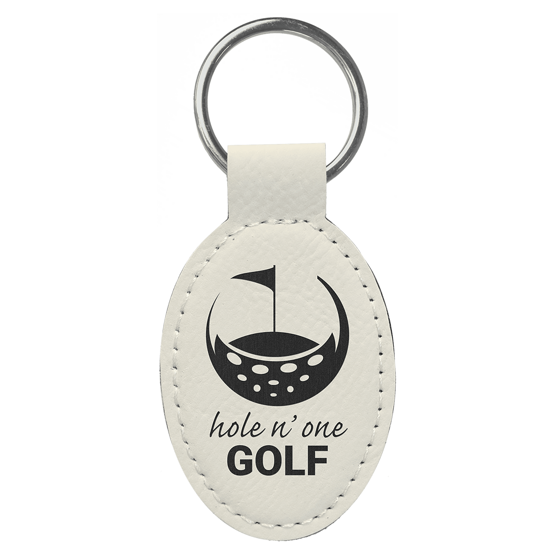3 x 1 3/4 in. White Plain Leatherette Oval Keychain — Ref 2340
