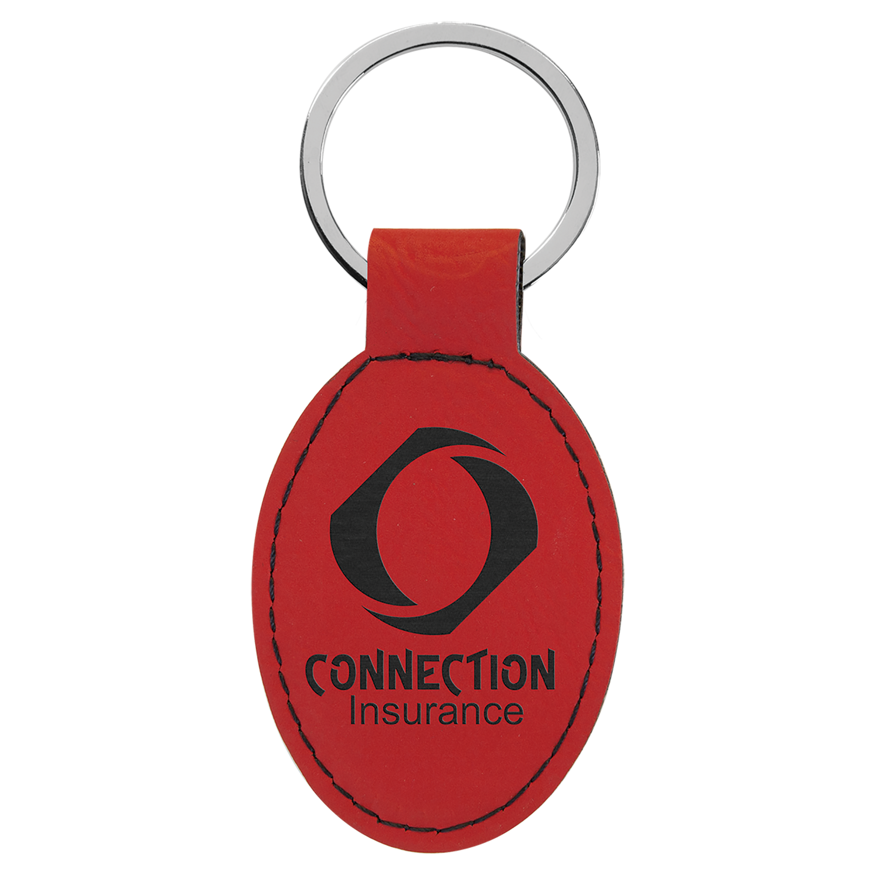 3 x 1 3/4 in. Red Plain Leatherette Oval Keychain — Ref 2339