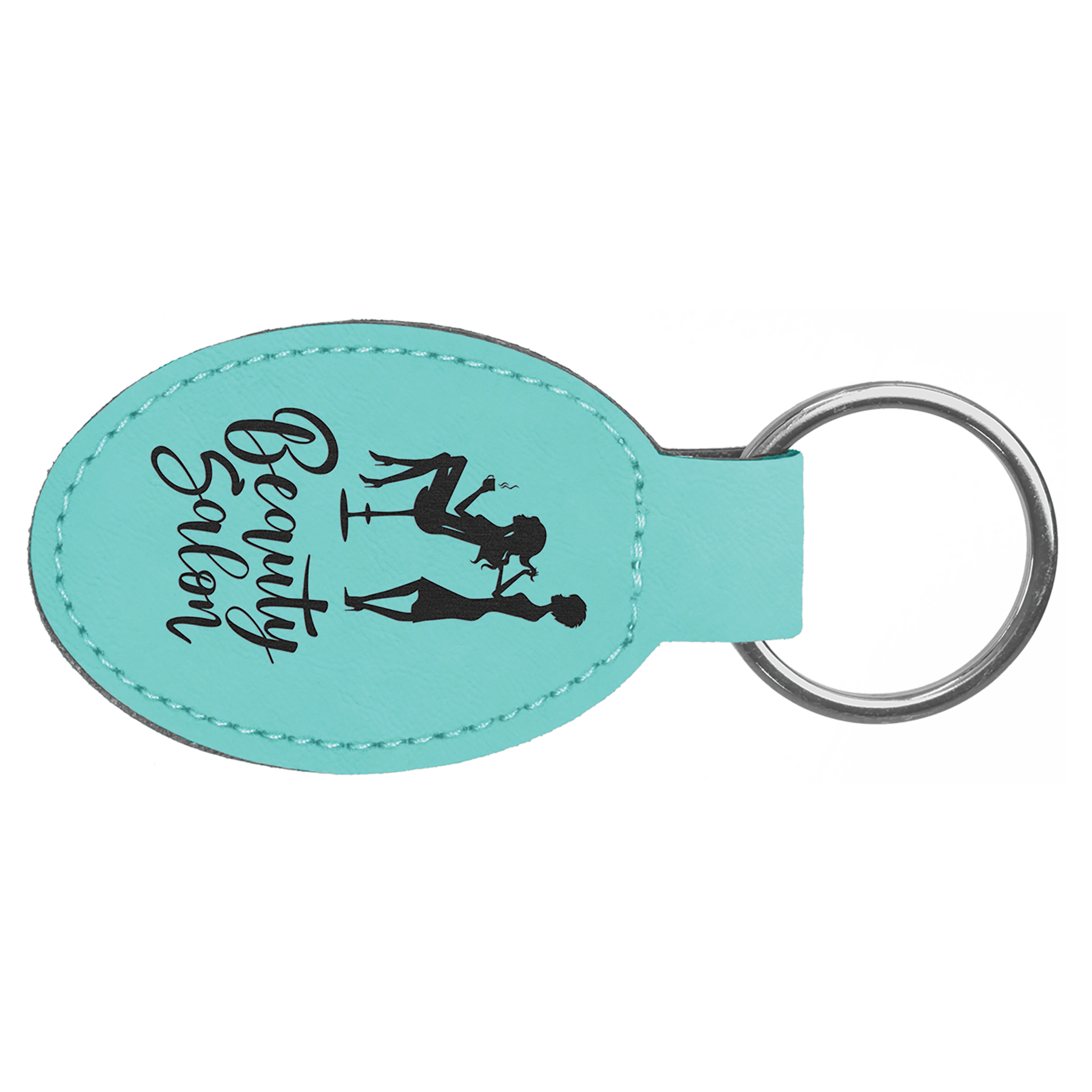 3 x 1 3/4 in. Teal Plain Leatherette Oval Keychain — Ref 2336