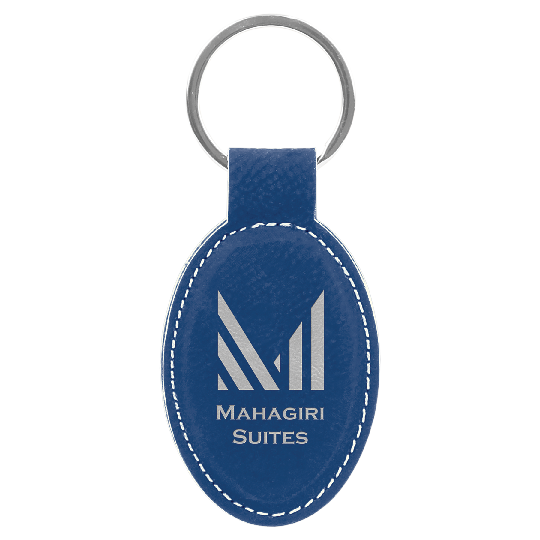 3 x 1 3/4 in. Blue/Silver Plain Leatherette Oval Keychain — Ref 2337