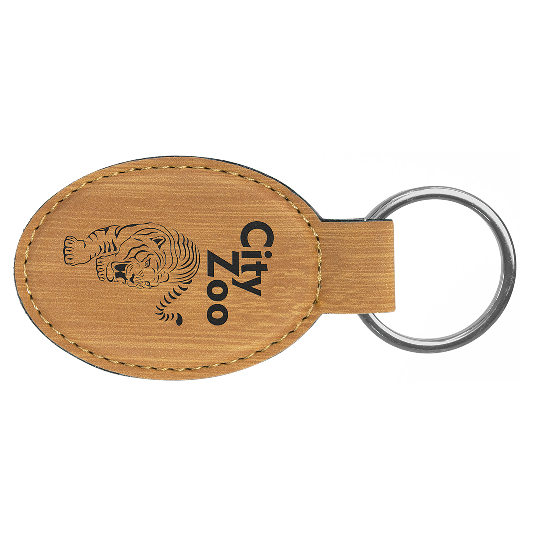 3 x 1 3/4 in. Bamboo Plain Leatherette Oval Keychain — Ref 2338