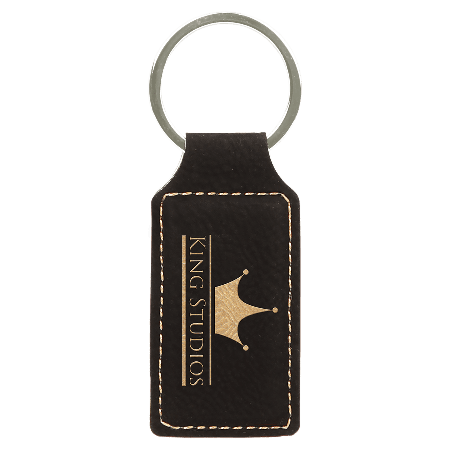 2 3/4 x 1 1/4 in. Black/Gold Plain Leatherette Rectangle Keychain — Ref 2344