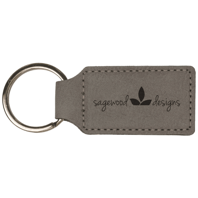 2 3/4 x 1 1/4 in. Gray Plain Leatherette Rectangle Keychain — Ref 2346