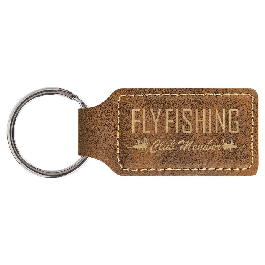 2 3/4 x 1 1/4 in. Rustic/Gold Plain Leatherette Rectangle Keychain — Ref 2349