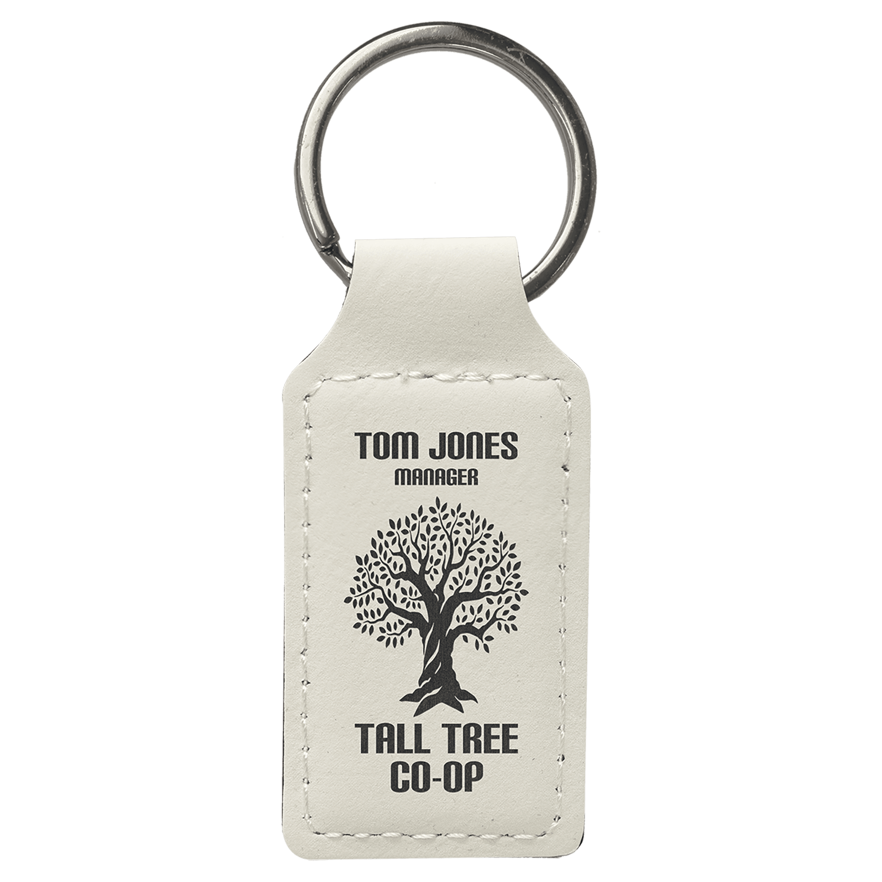 2 3/4 x 1 1/4 in. White Plain Leatherette Rectangle Keychain — Ref 2354