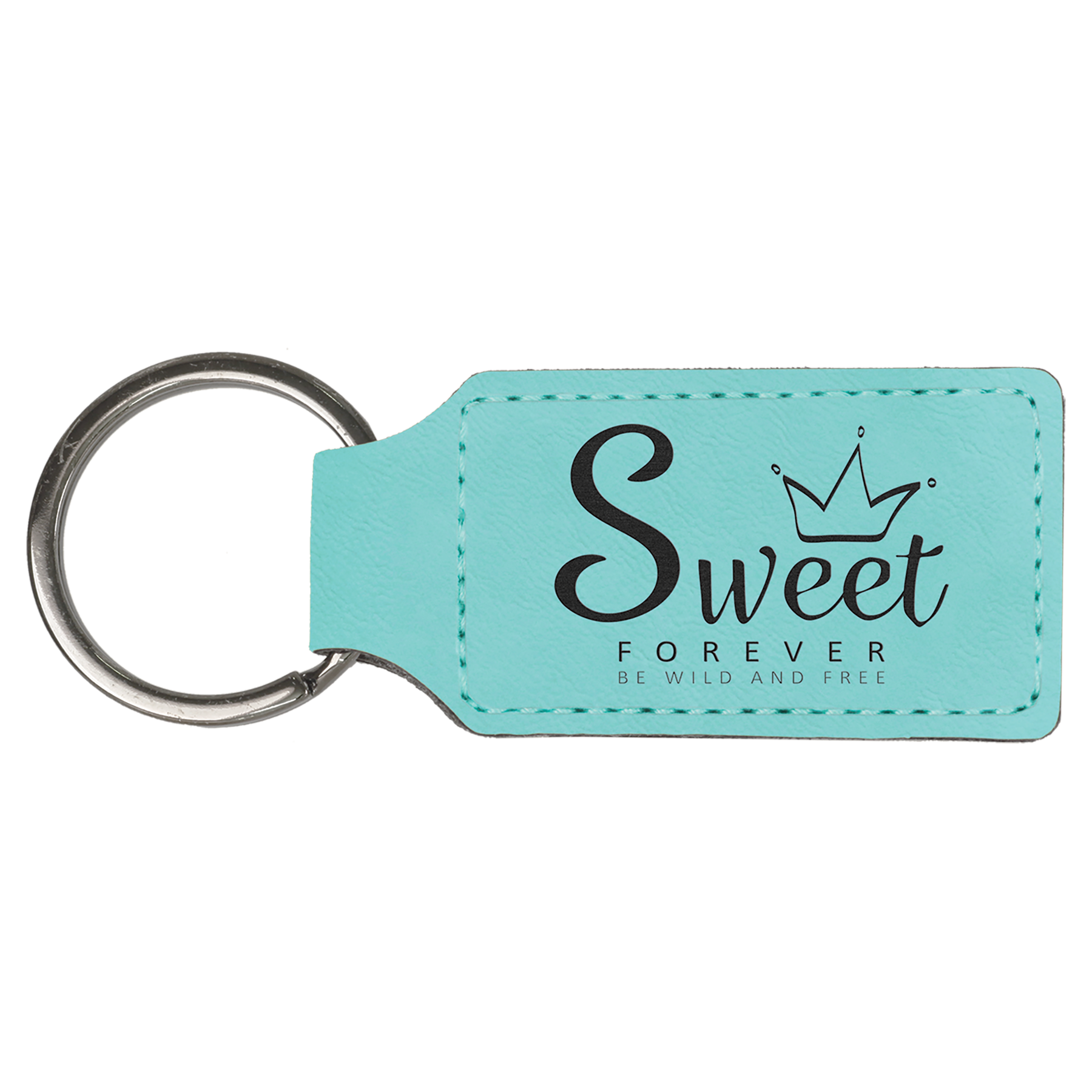 2 3/4 x 1 1/4 in. Teal Plain Leatherette Rectangle Keychain — Ref 2350