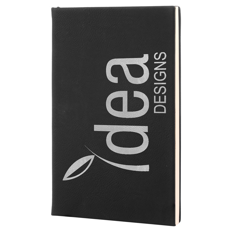 Black/Silver Small Leatherette Lined Journals — Ref 2422