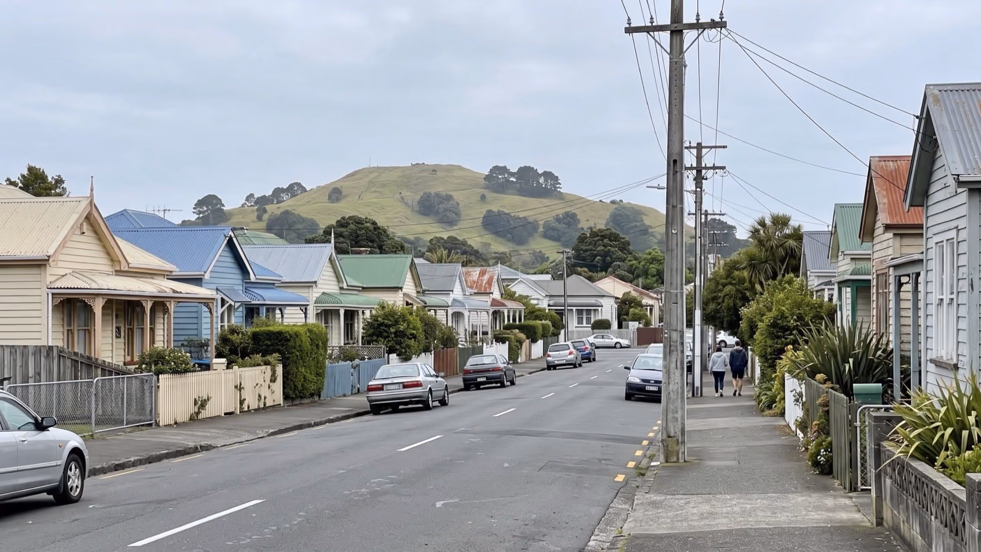 Street of weatherboard cottages in Onehunga, Auckland