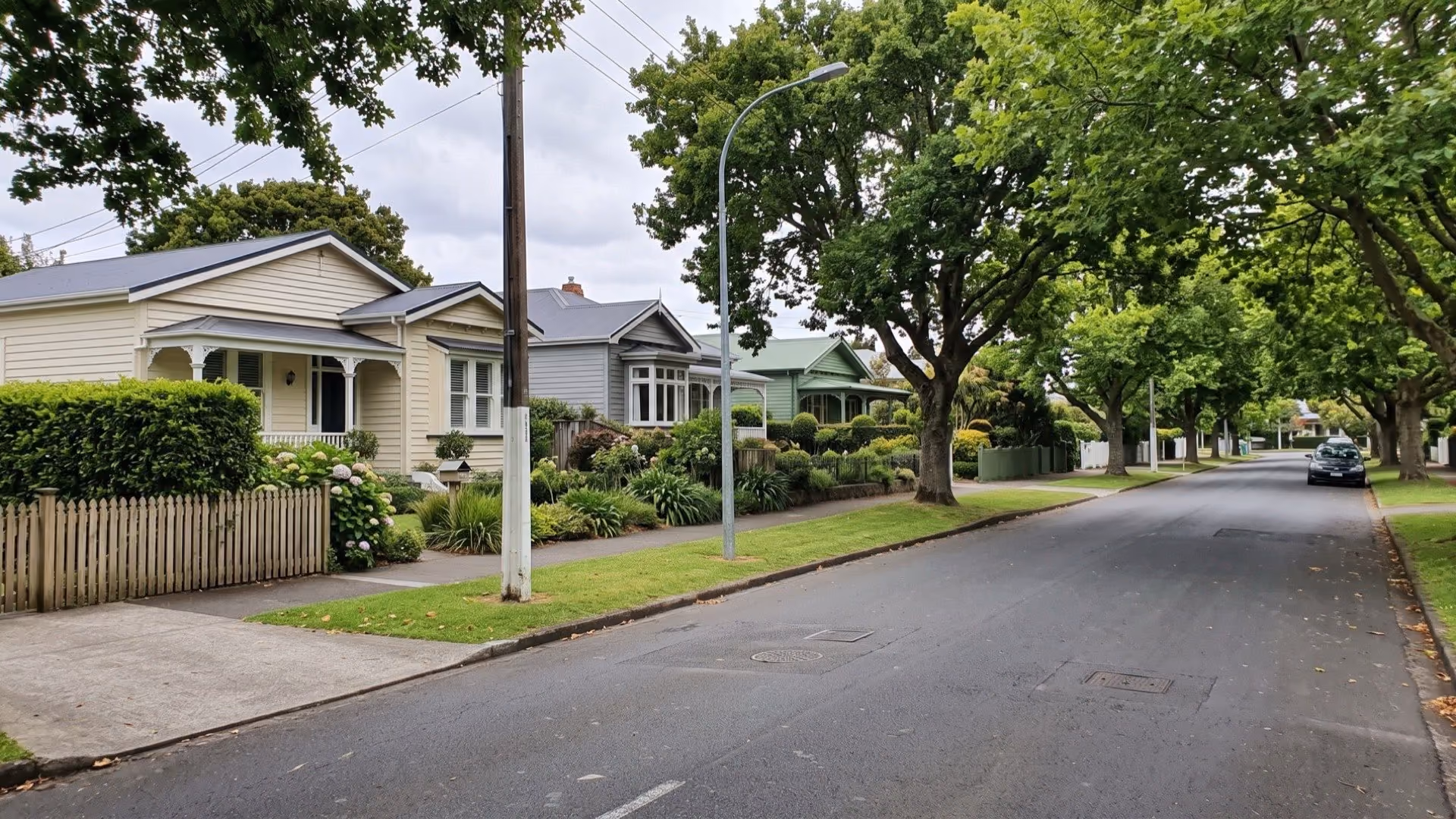Tree-lined street of villas and bungalows in Remuera, Auckland