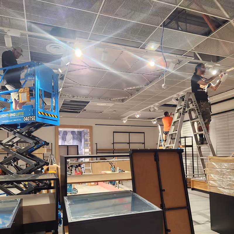 Levi's Westfield Albany fit-out with ceiling services going in