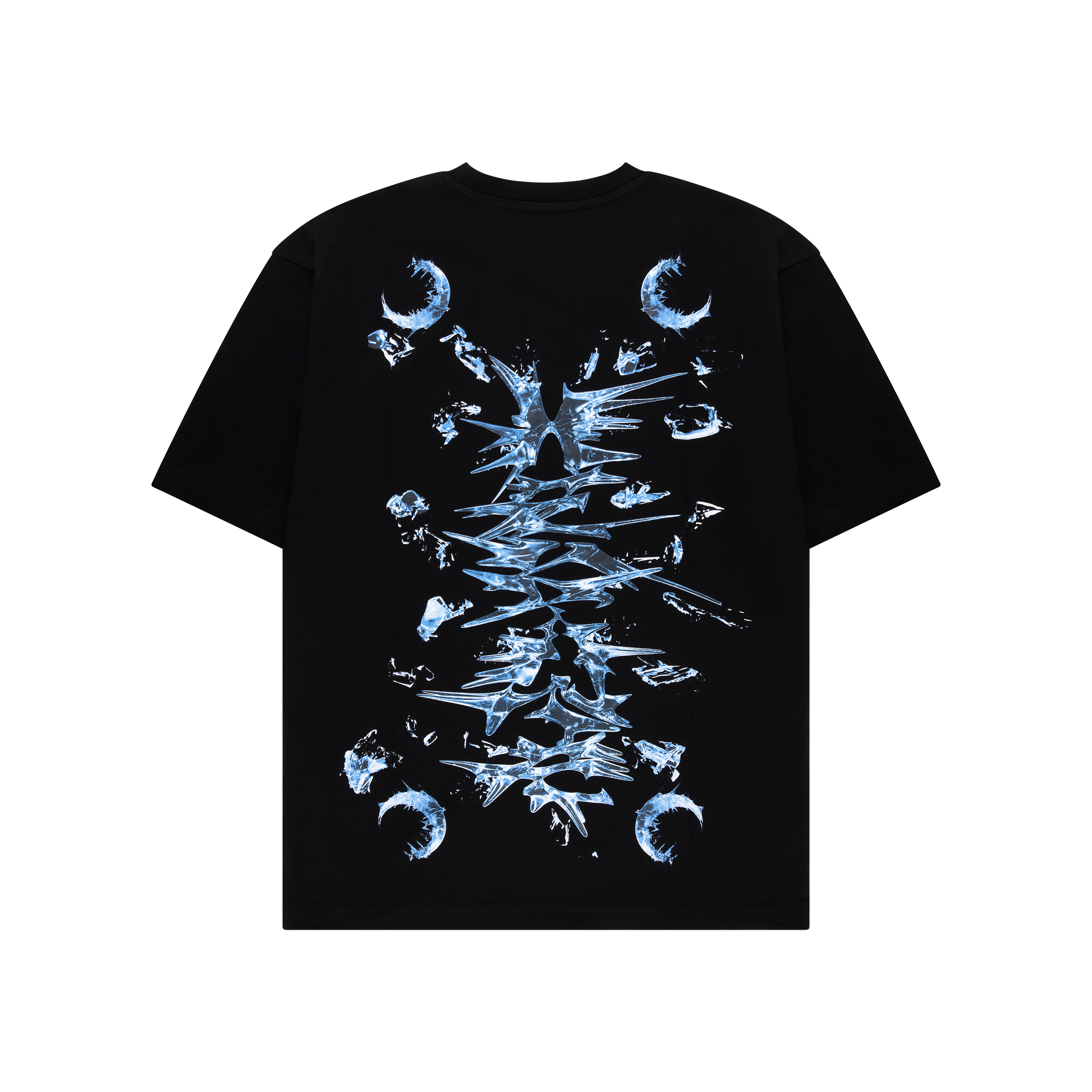 Black Ice Abstract tee with blue chrome back print