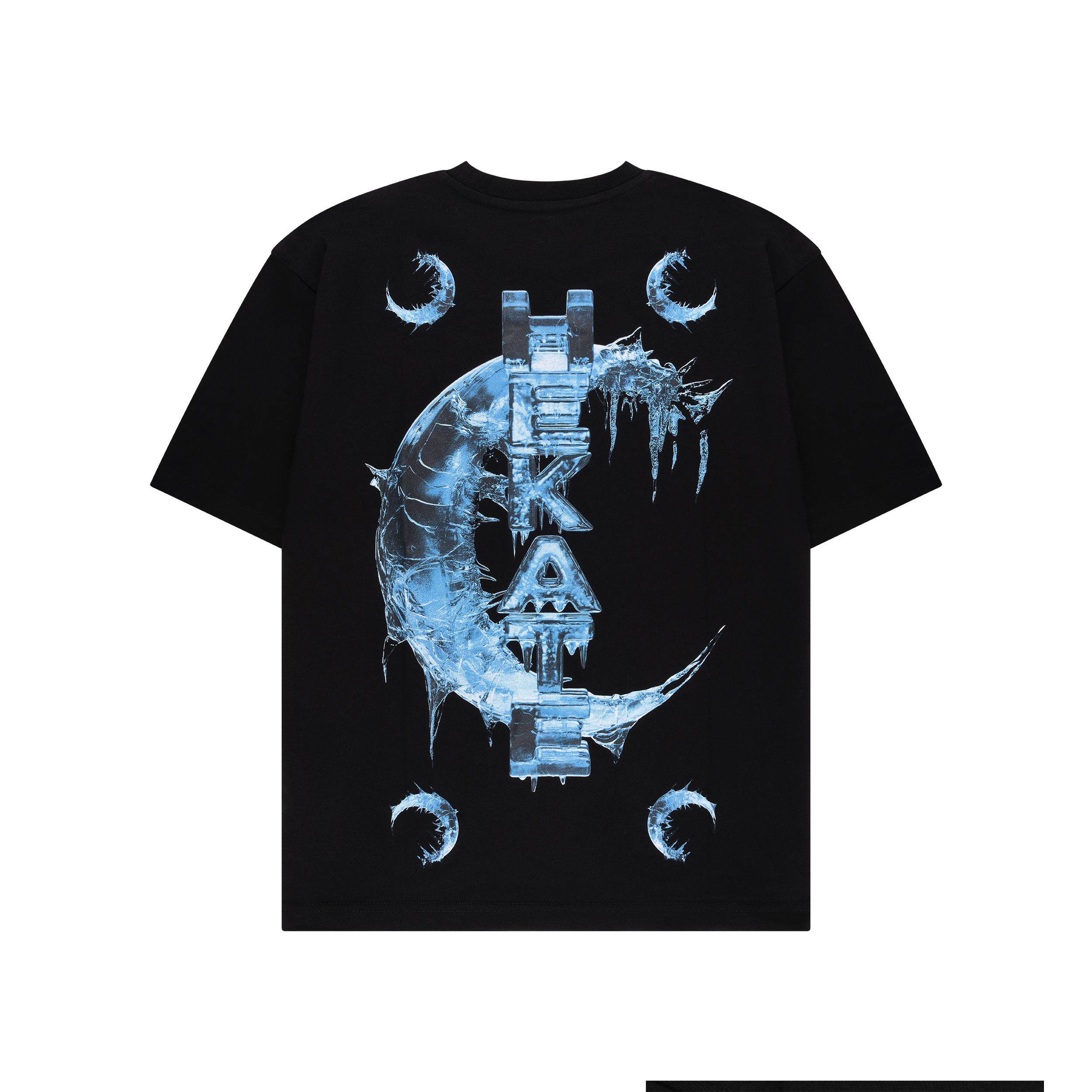 Black Ice Logo tee with Hekate crescent moon back print