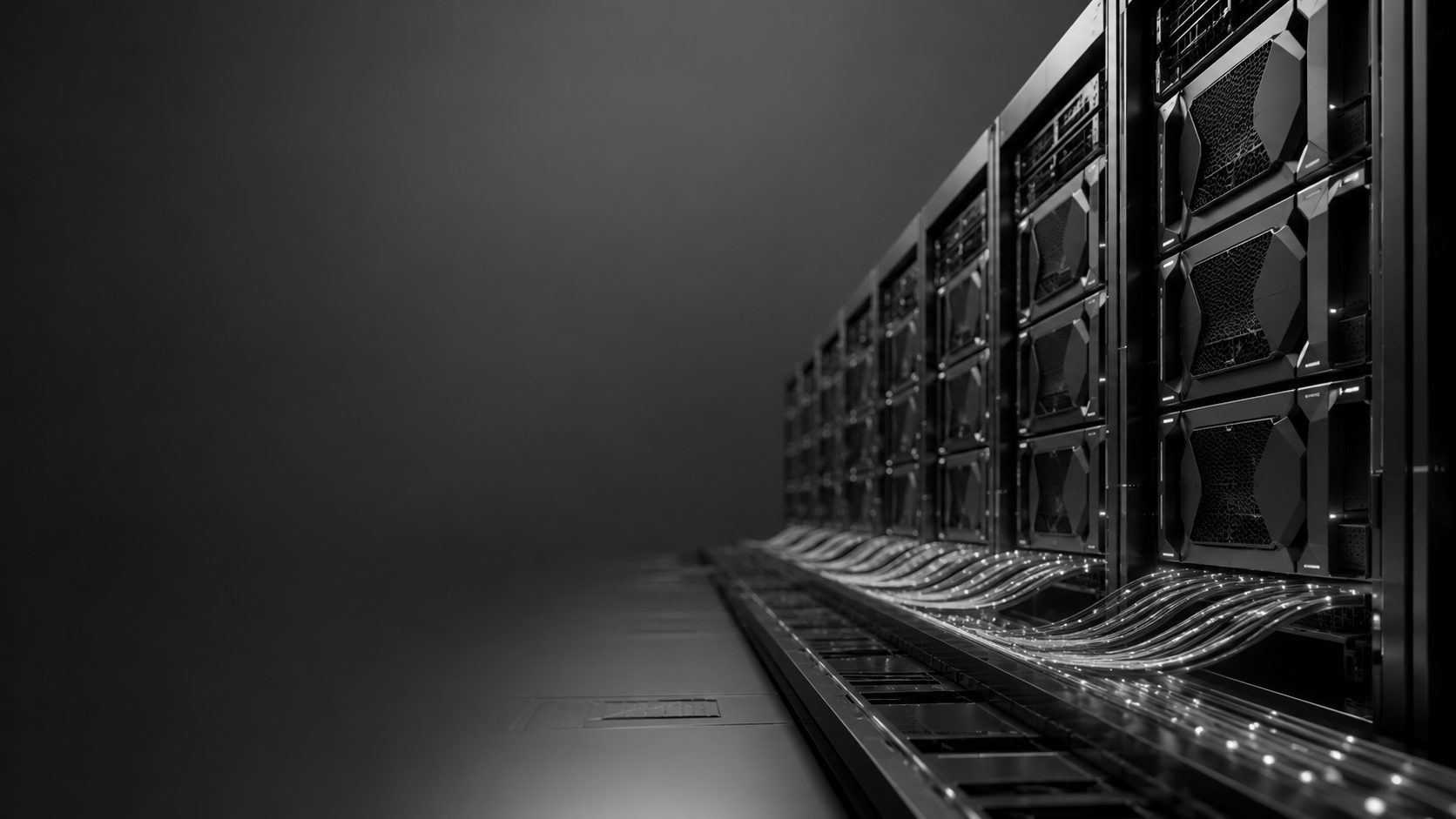 Rows of GPU server racks in a ChronoScale data hall