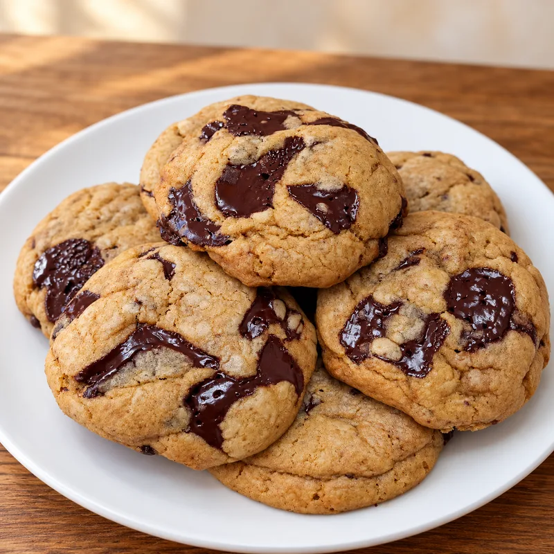 A plate of chunky chocolate chip cookies