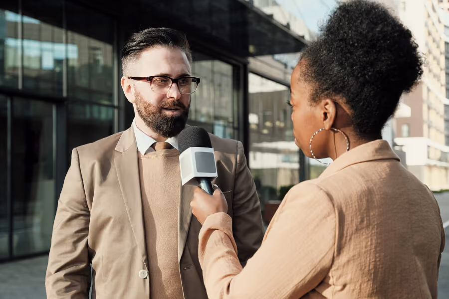 A media interview with a technology chief executive