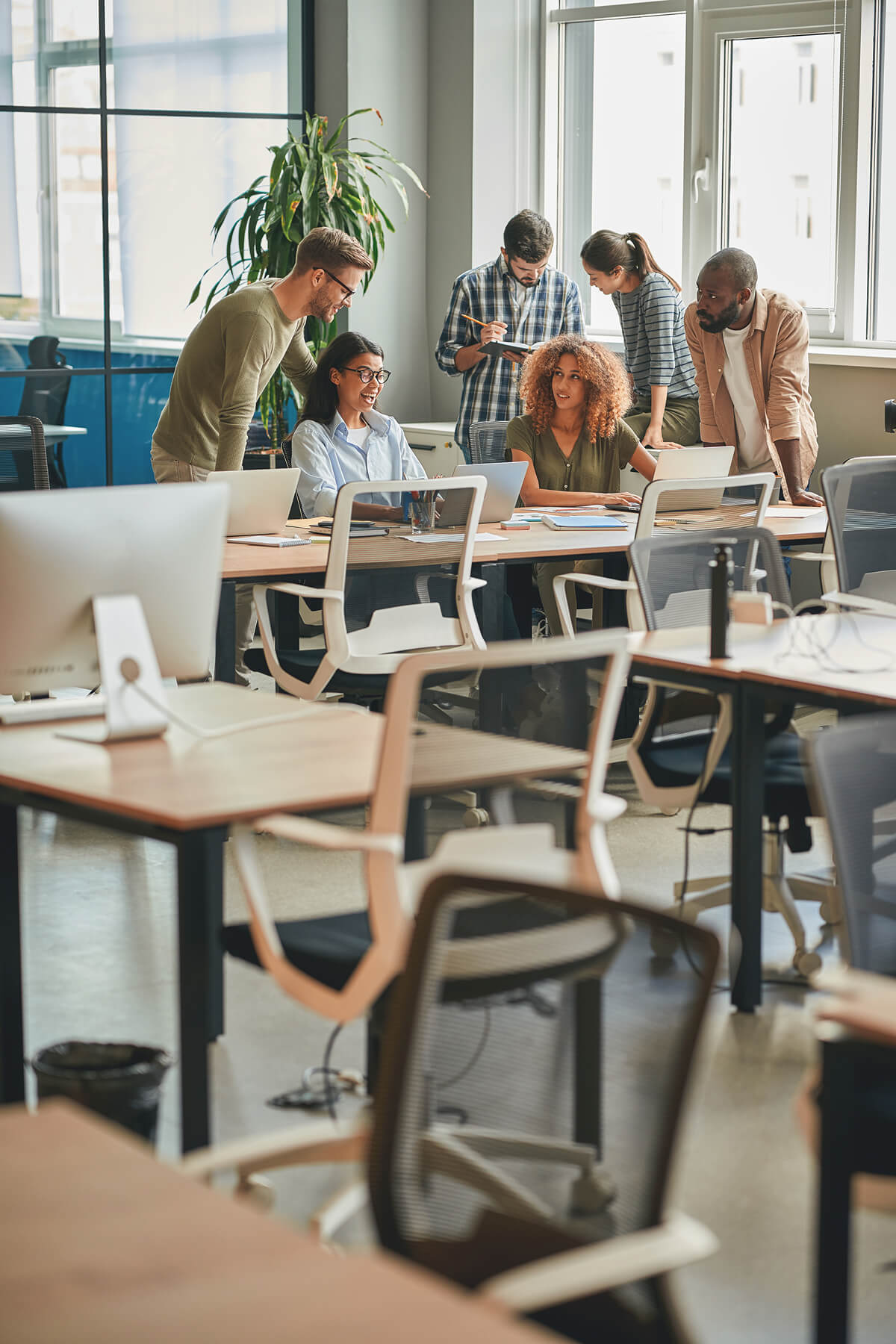 Office team collaborating around a table