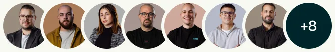 Seven members of the SkyDesigner in-house team, plus eight more