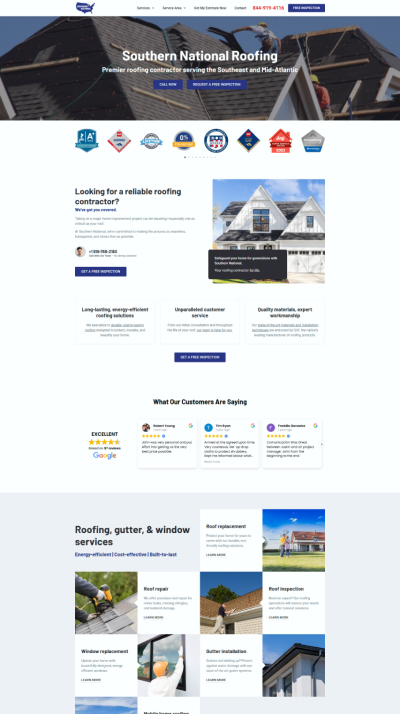 Southern National Roofing website before redesign