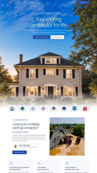 Southern National Roofing website after redesign by SkyDesigner