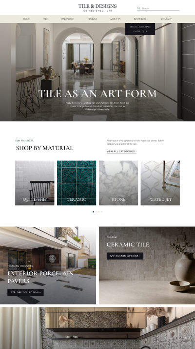 Tile and Designs website after redesign by SkyDesigner