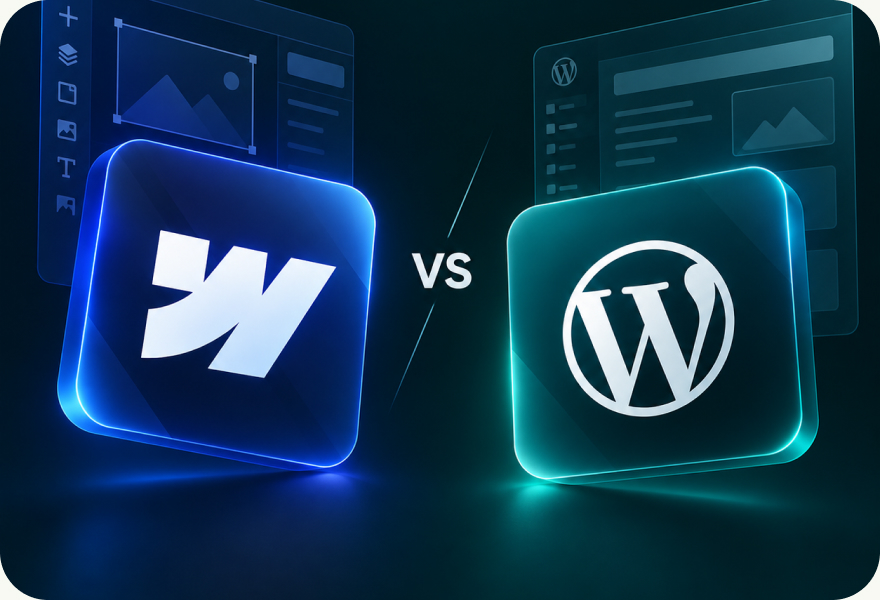 Webflow vs WordPress comparison illustration