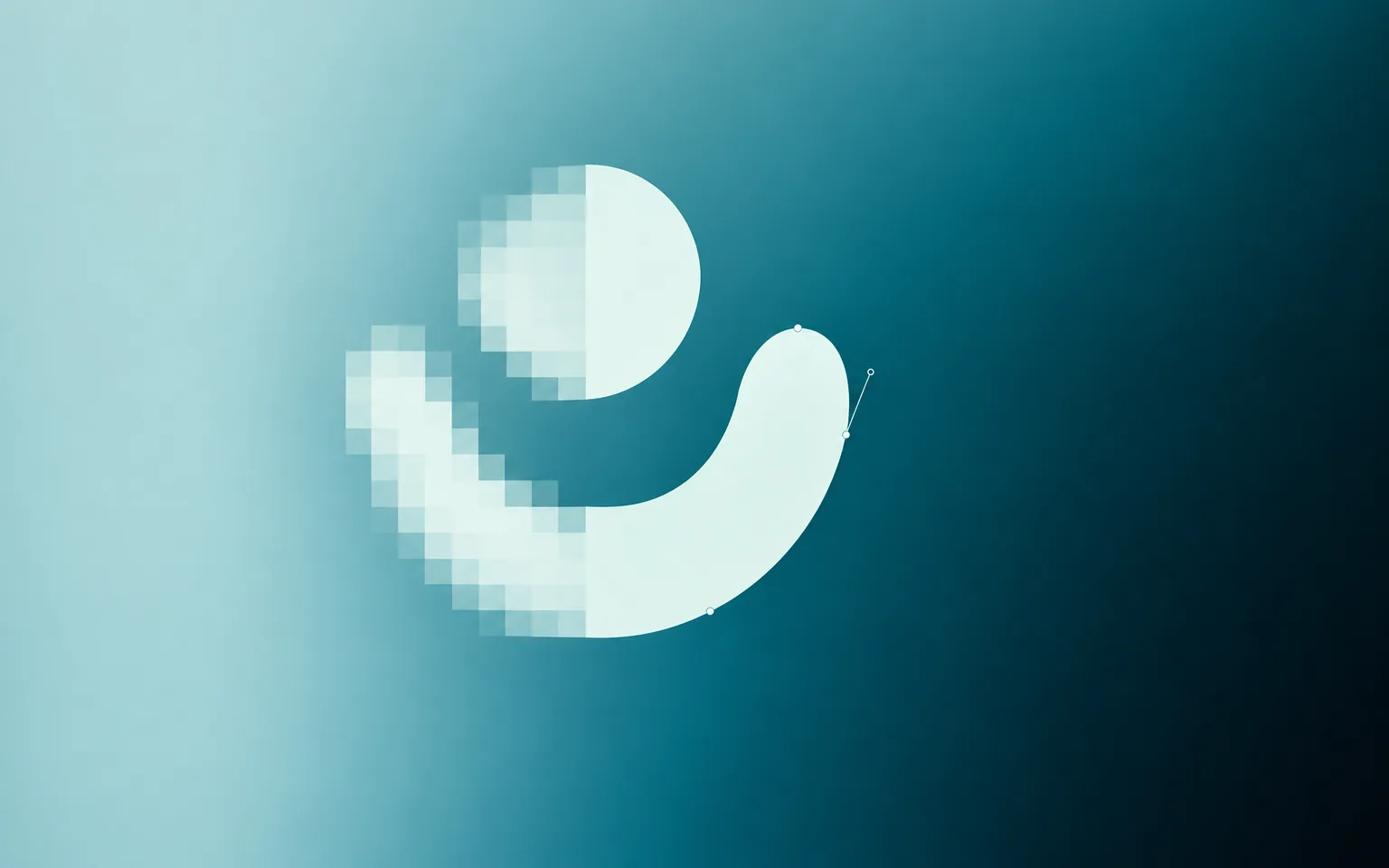 Logo mark that is pixelated on one side and a sharp vector on the other