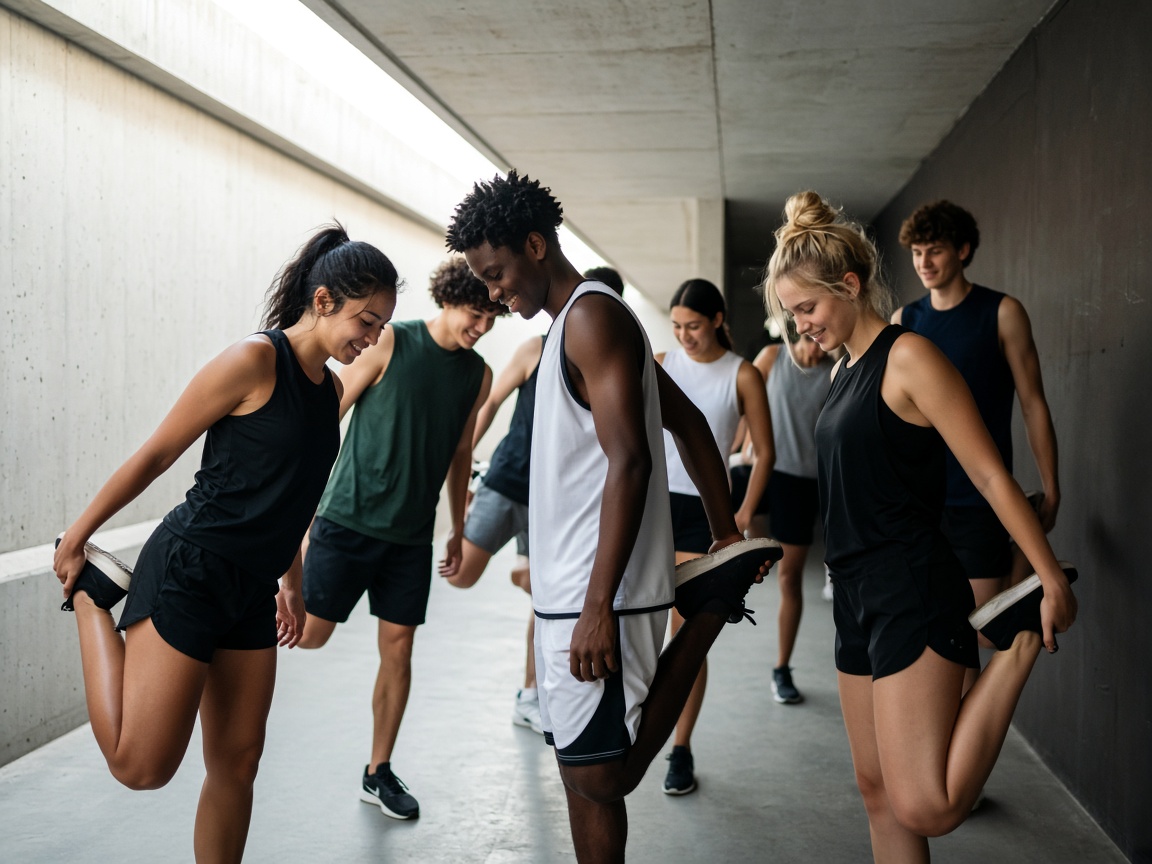 Athletes stretching