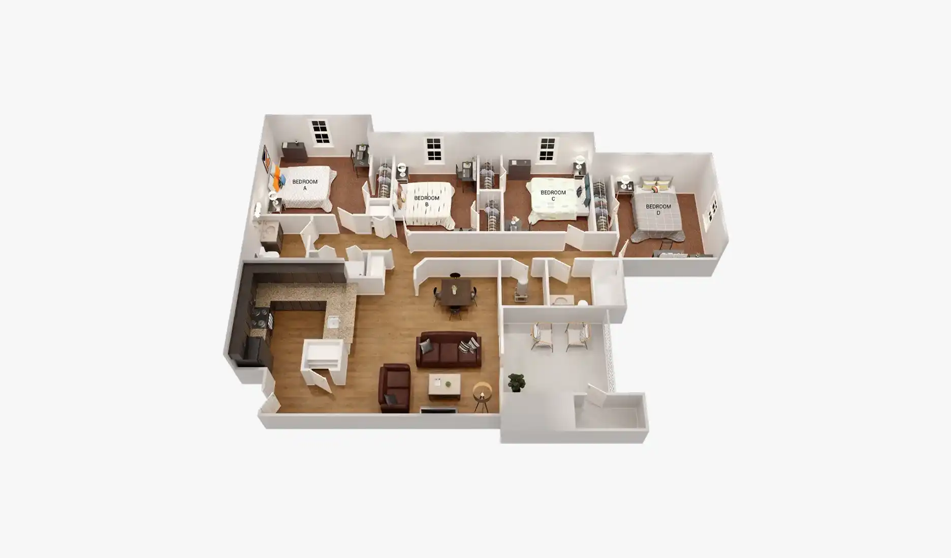 D1 floor plan, 4 bed 2 bath
