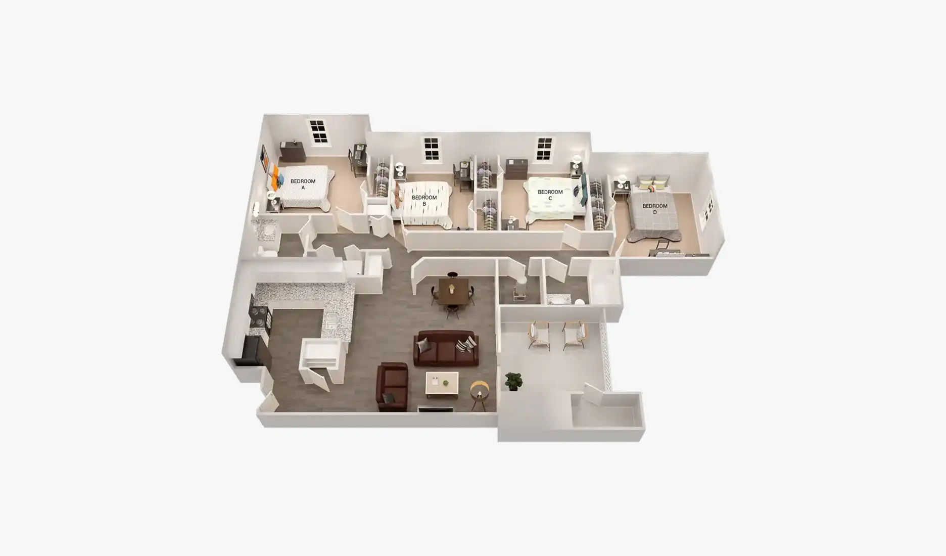 D1 Premium floor plan, 4 bed 2 bath