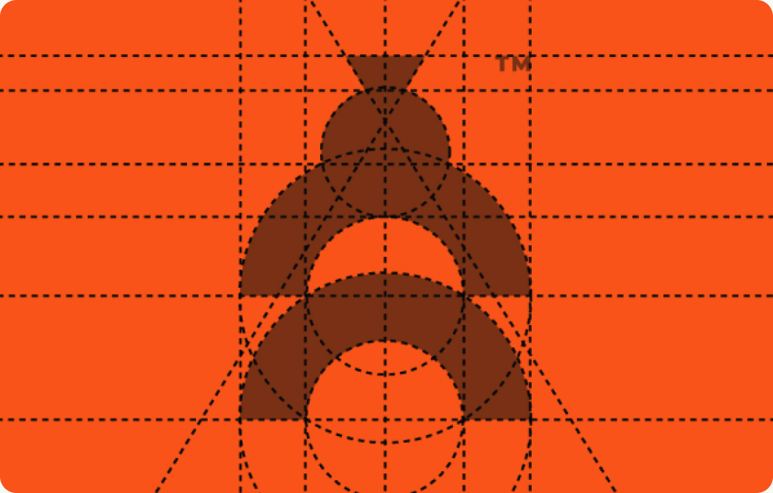 The logo mark was built on a geometric grid of circles and arcs, which keeps the symbol clean, balanced and sharp at any size. It sits next to a bold wordmark in Esumo's signature orange.