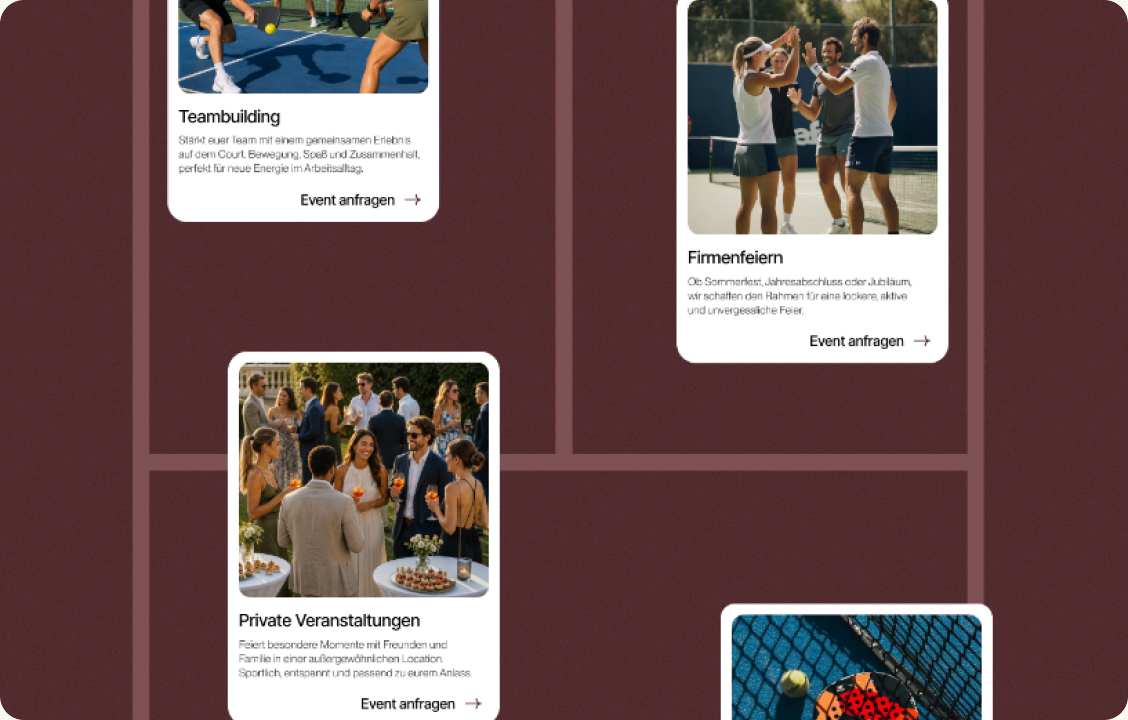 We built the design in Webflow as a fully responsive site across desktop, tablet and mobile, with smooth interactions on the hero, court cards, event cards and gallery slider, and a clean class structure for easy editing.