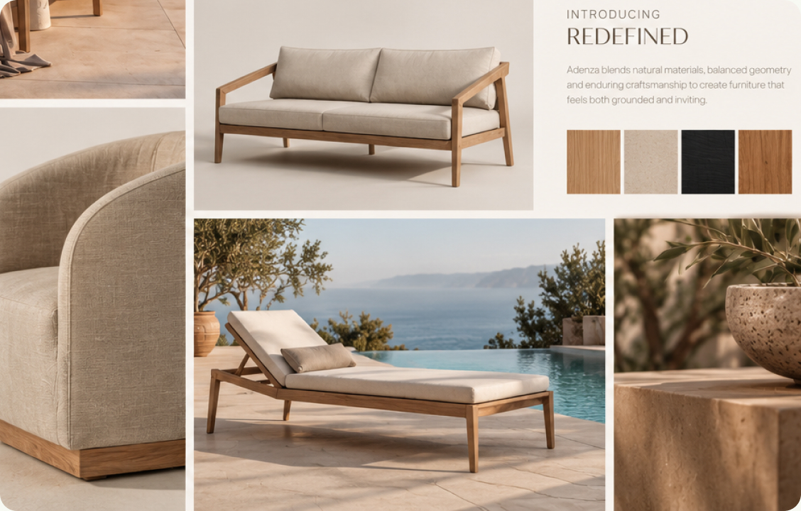 We looked at premium outdoor furniture and interiors brands to see how they organise a large range by collection and material, and what buyers want to know before ordering: materials, finishes, real projects and delivery.