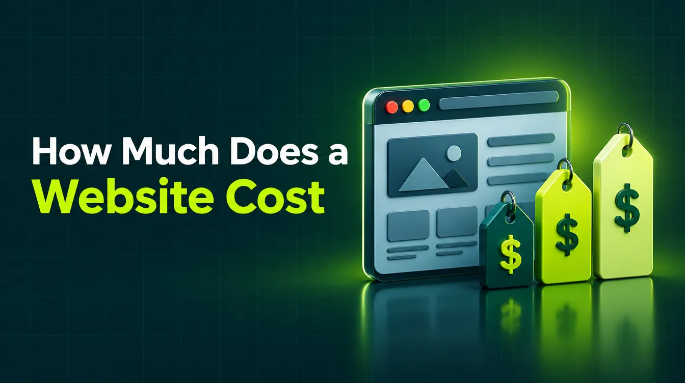 Browser window with price tags illustrating website cost