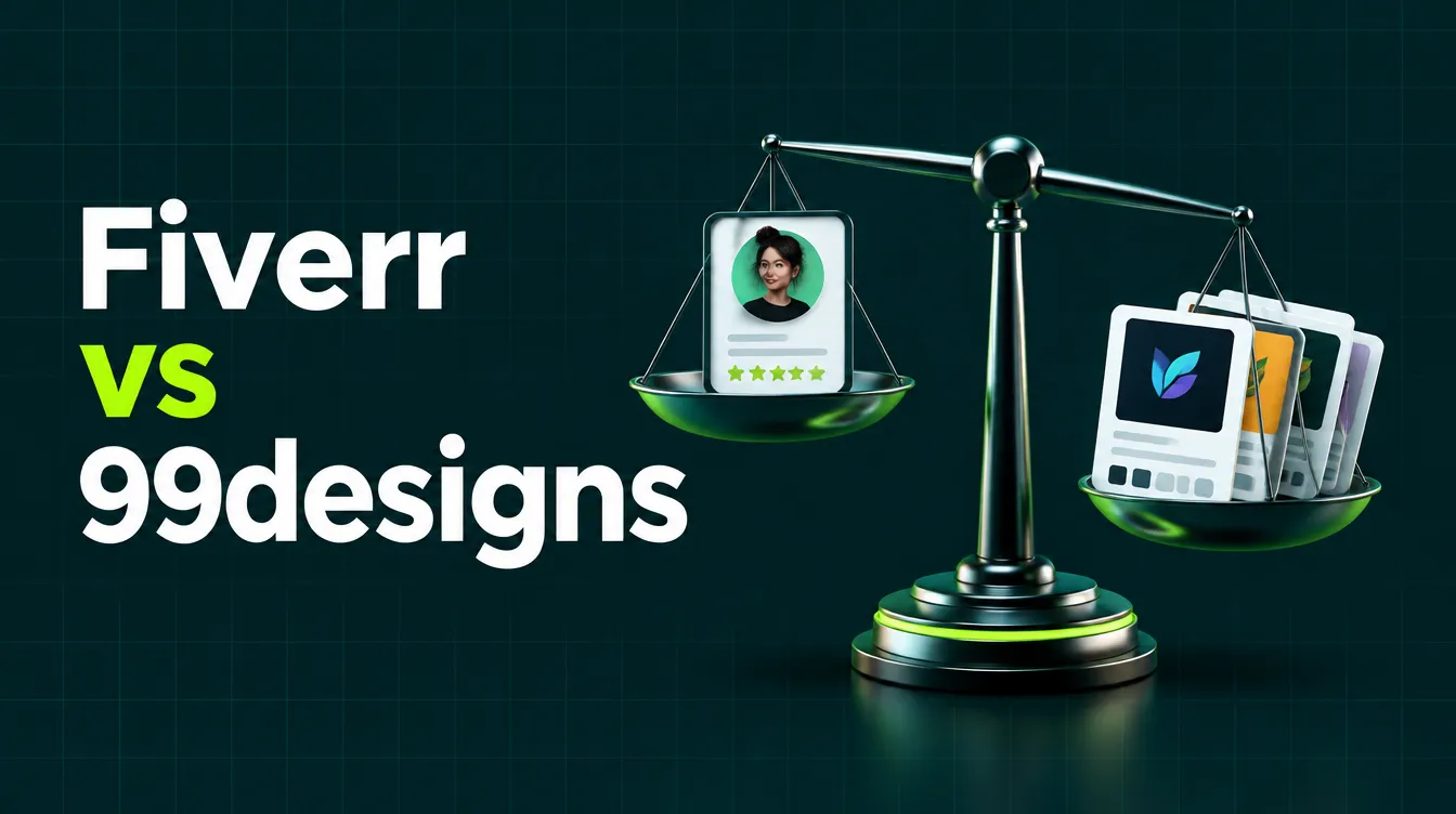 Balance scale comparing a single designer and design contest entries