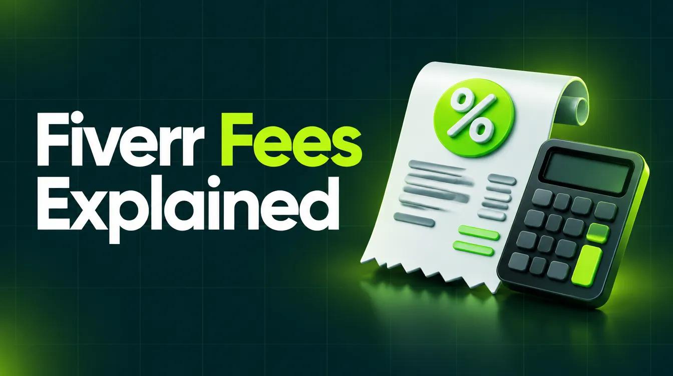 Receipt with percent sign and calculator illustrating Fiverr fees