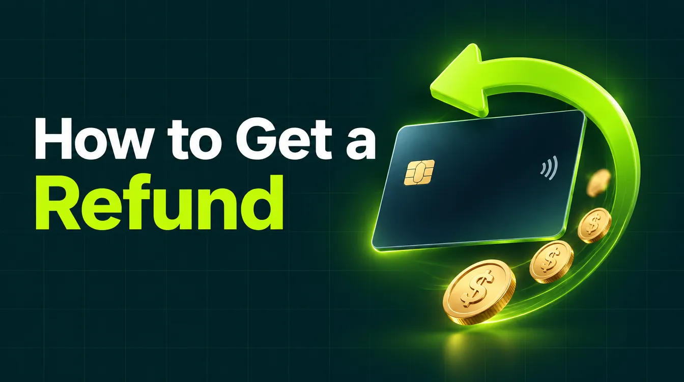 Credit card with return arrow illustrating a Fiverr refund
