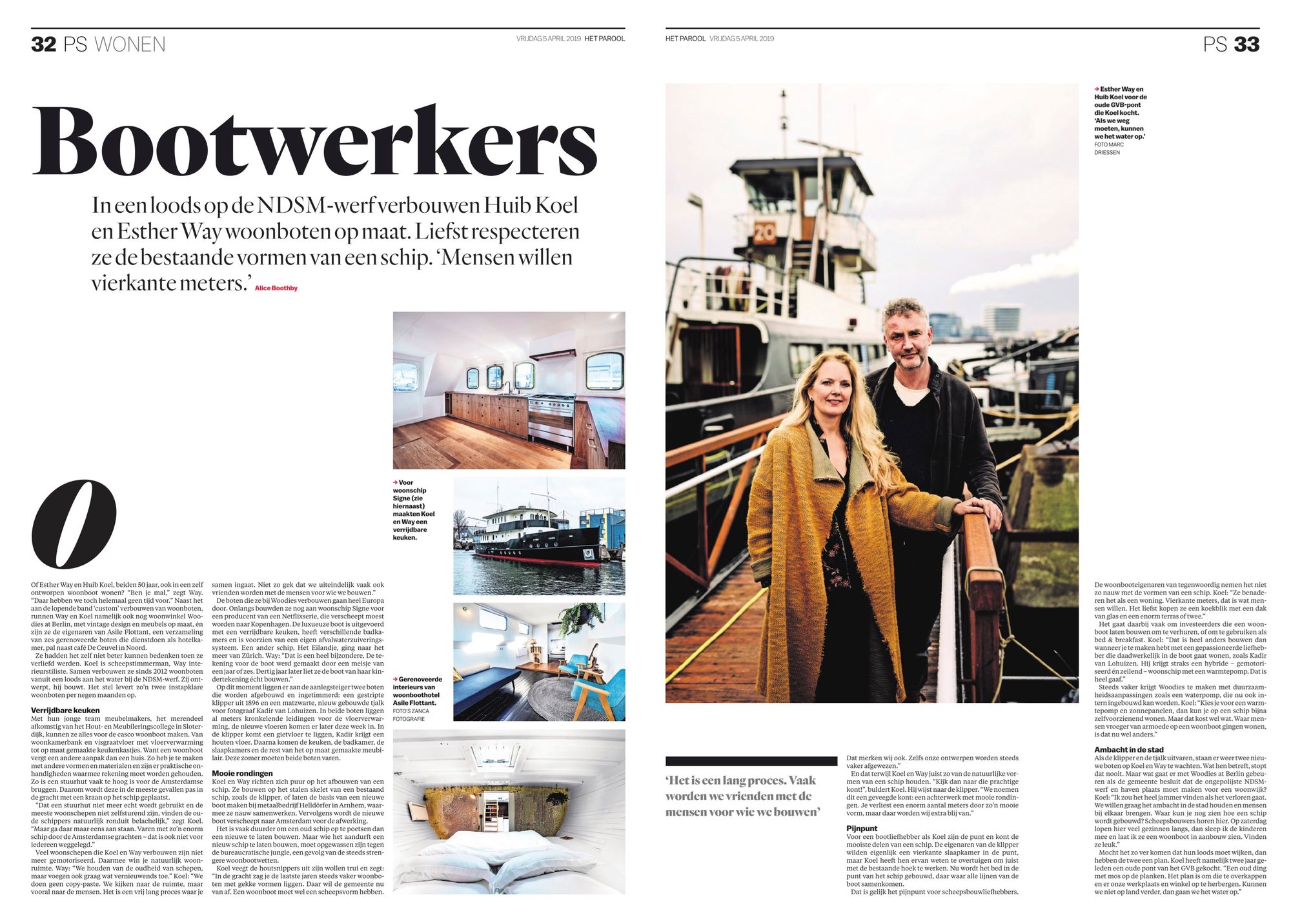 Het Parool, PS Wonen, 5 April 2019: Bootwerkers