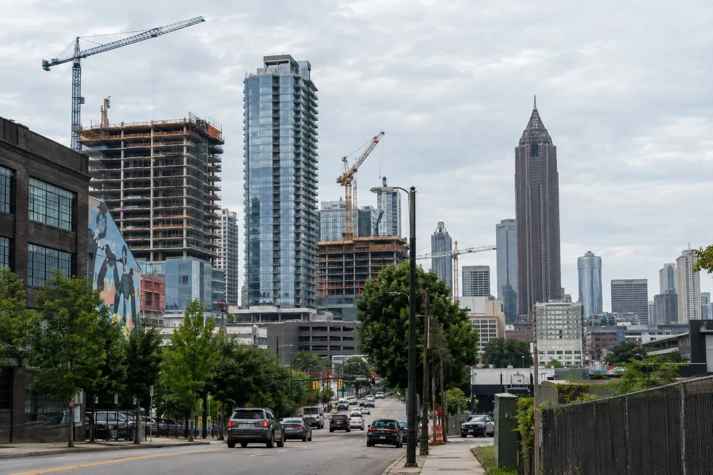 Cranes and new towers rising against the Atlanta skyline