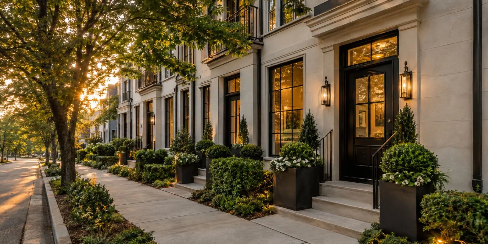 A row of new Atlanta townhomes