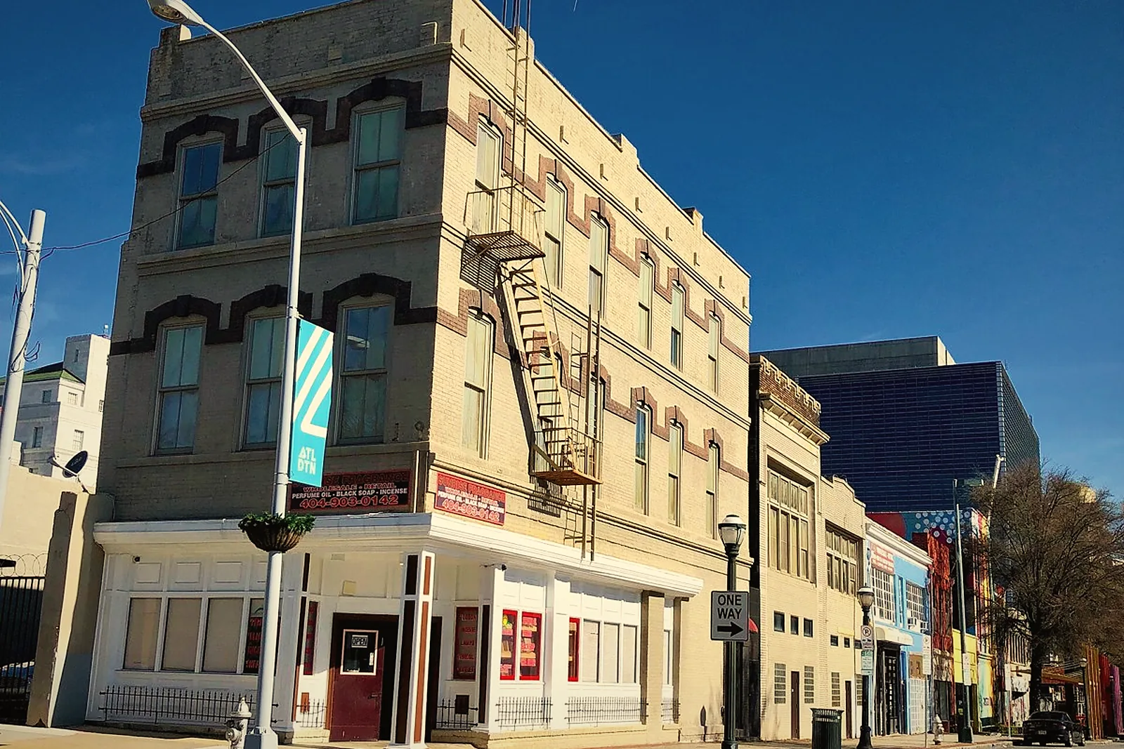 A historic corner building on Mitchell Street in South Downtown Atlanta