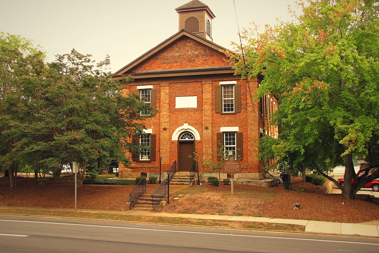 The brick Old Female Seminary building in Lawrenceville