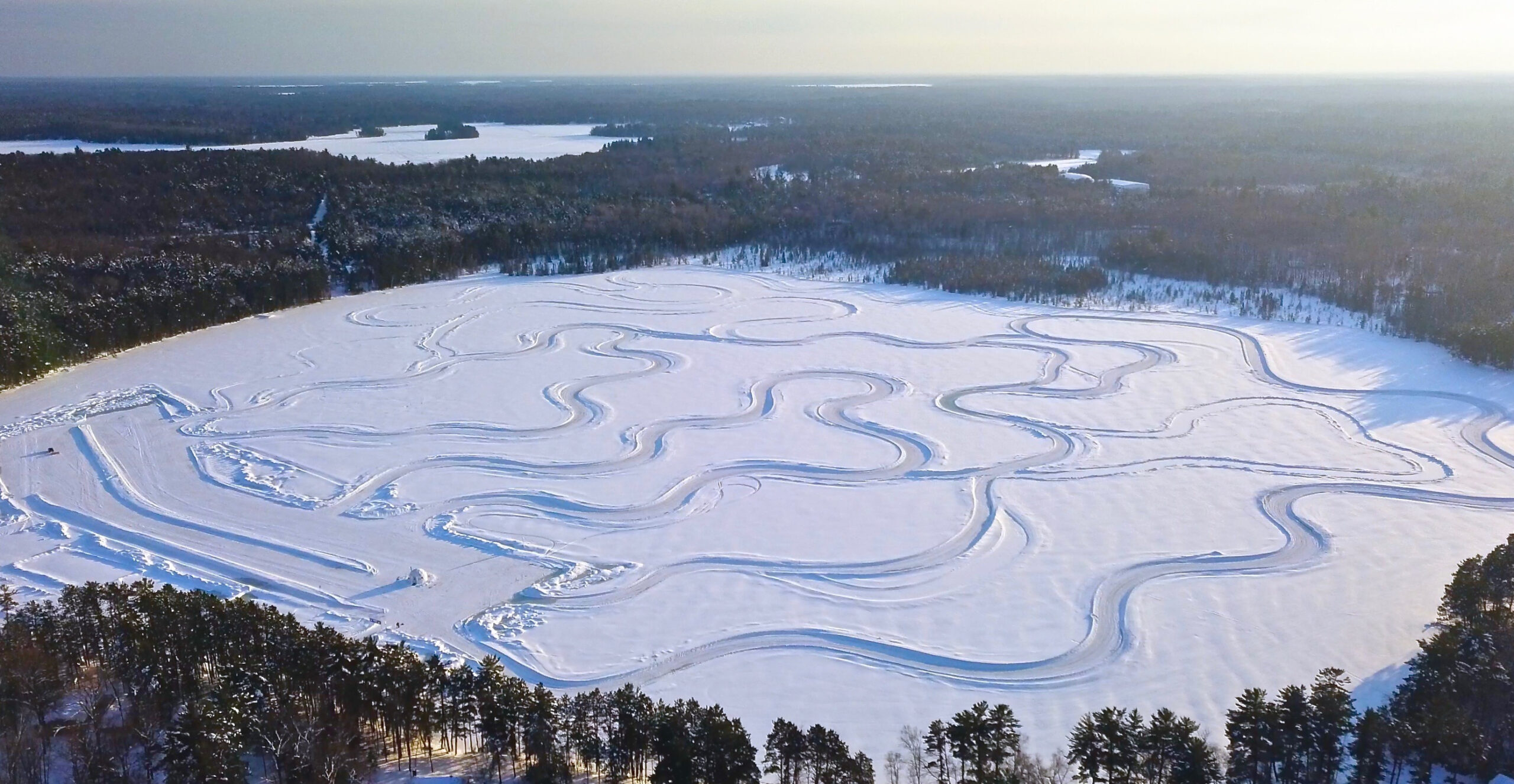 Ice track on a lake