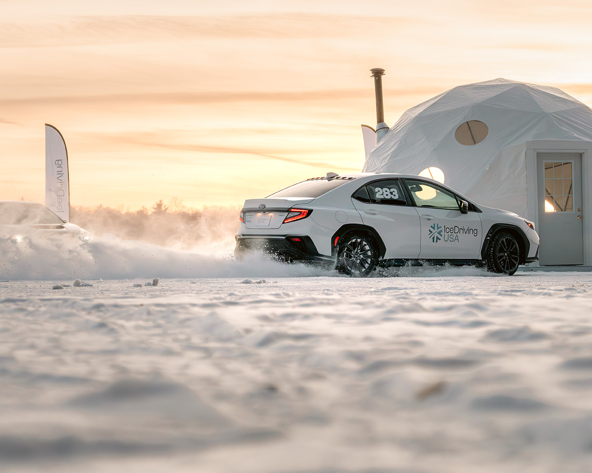 high performance car driving on ice