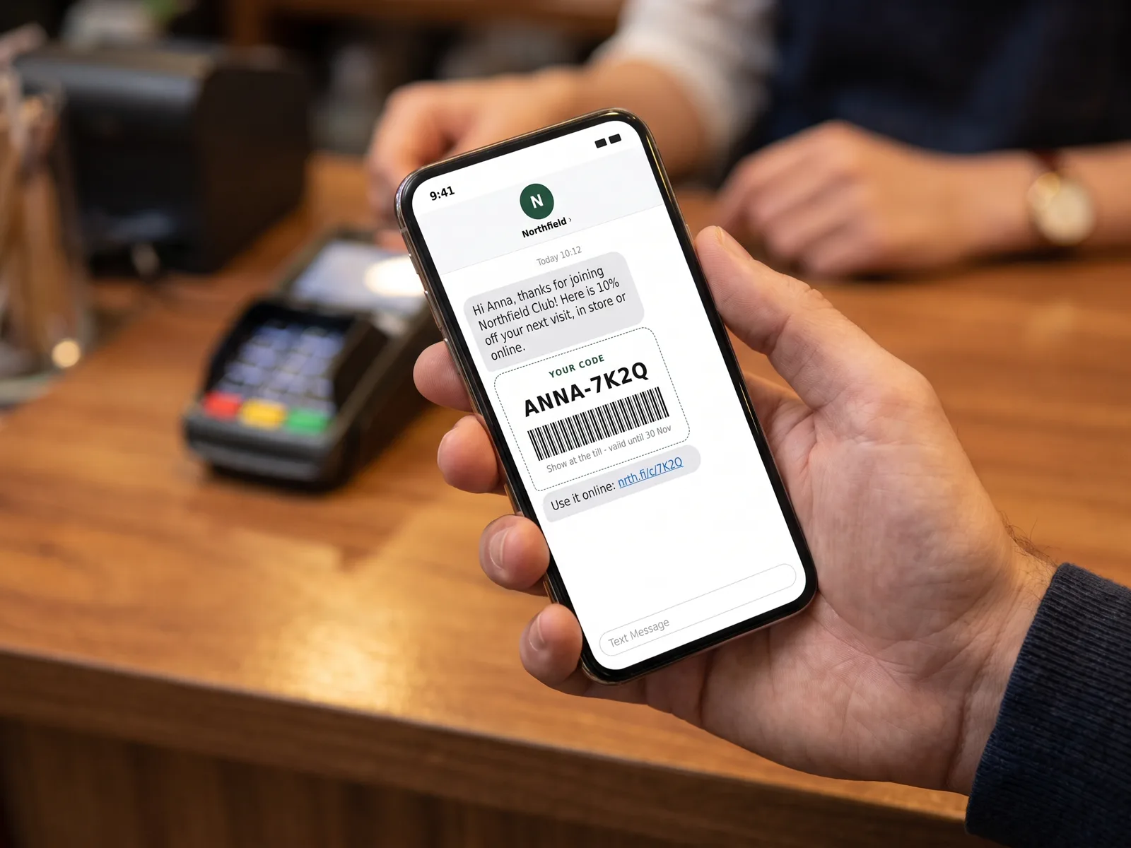 SMS with a unique personal discount code