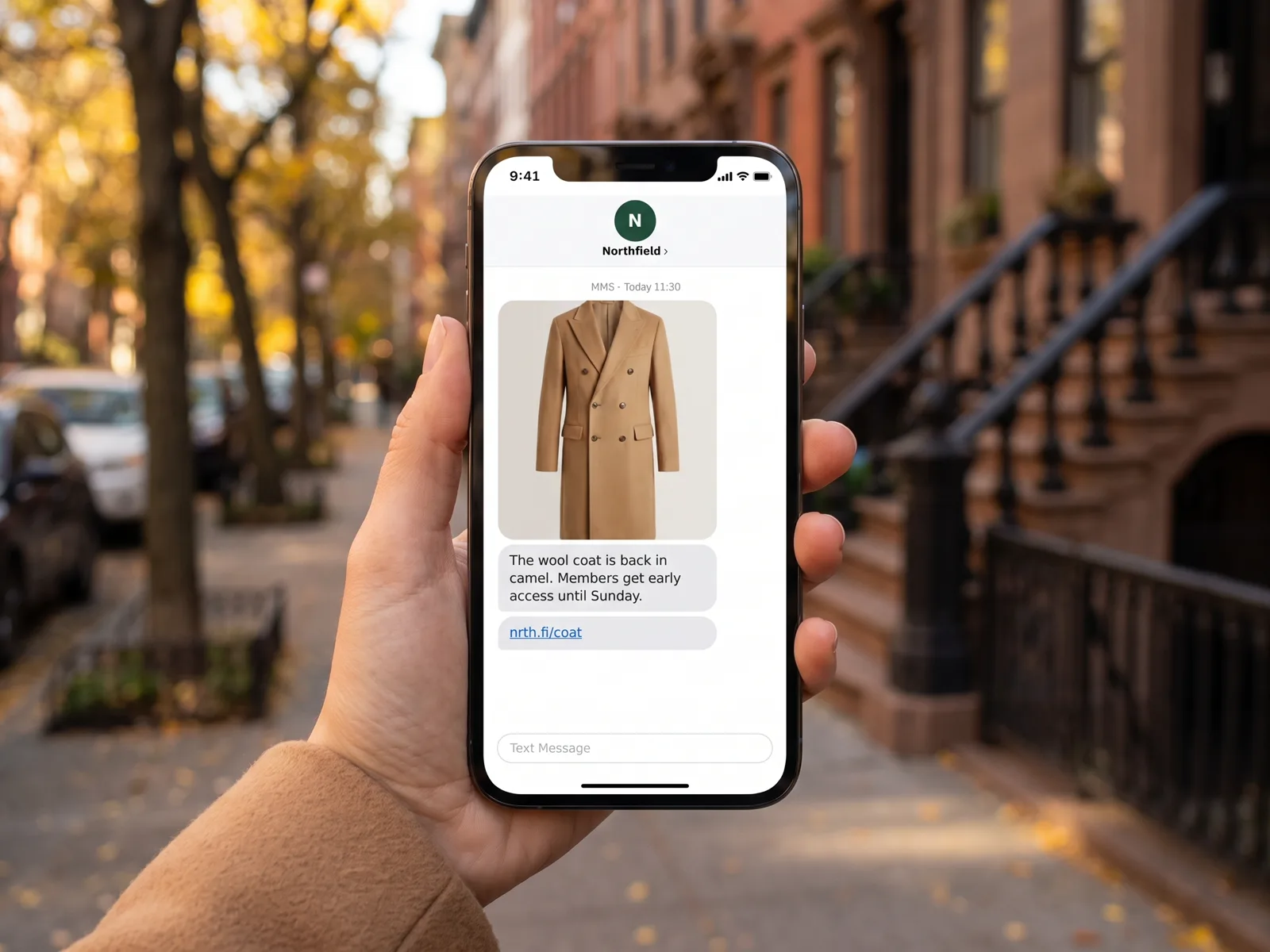 MMS with a store photo and a short text about new arrivals