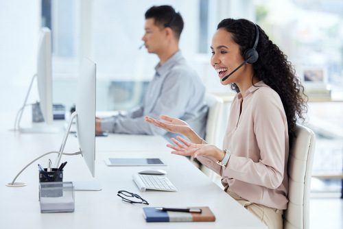 Customer service team working together in an office