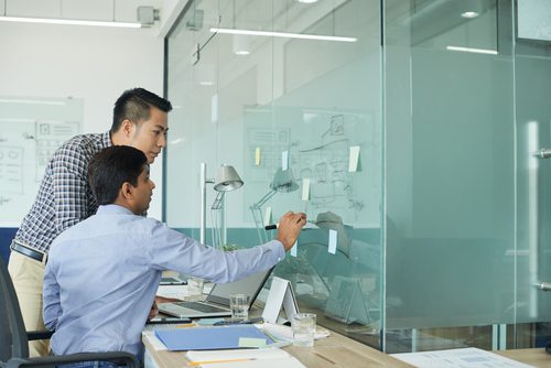 Business team collaborating on customer service improvements