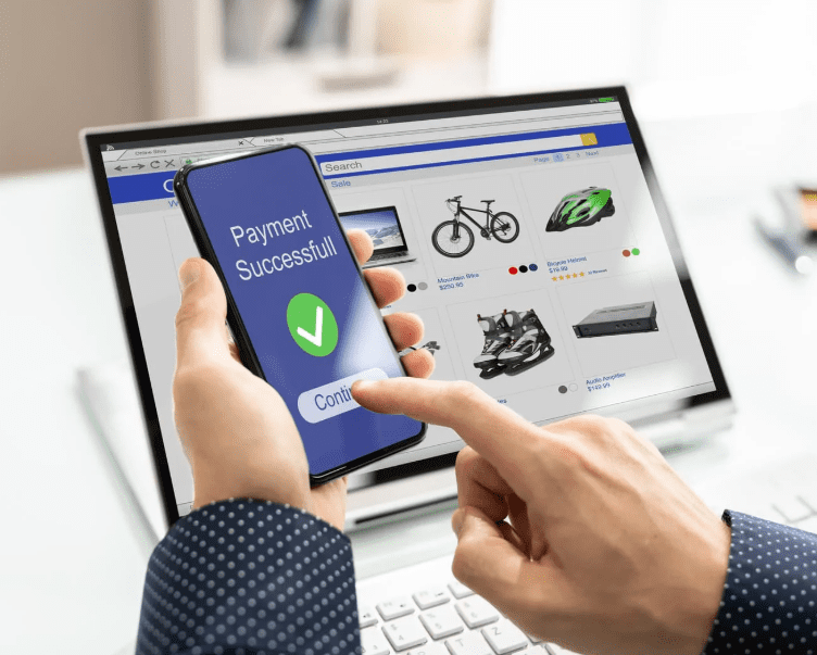 Customer using mobile payment while shopping online