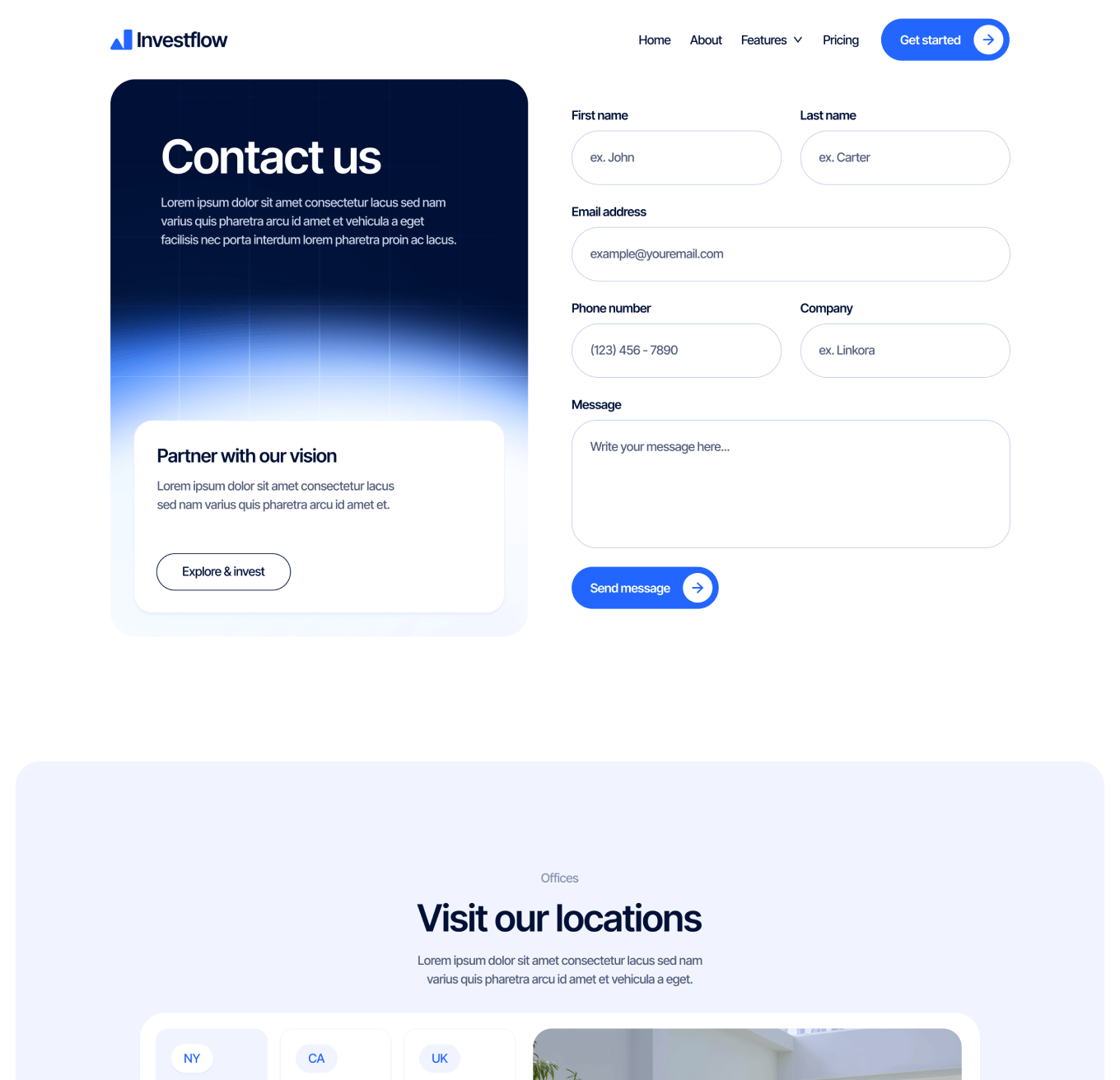 Investflow - Contact Page - Investment Firm Webflow Template