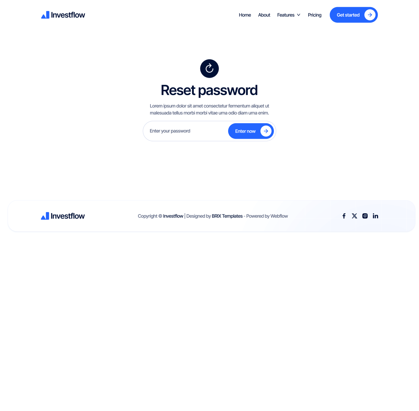 Investflow - Reset Password Page - Investment Firm Webflow Template